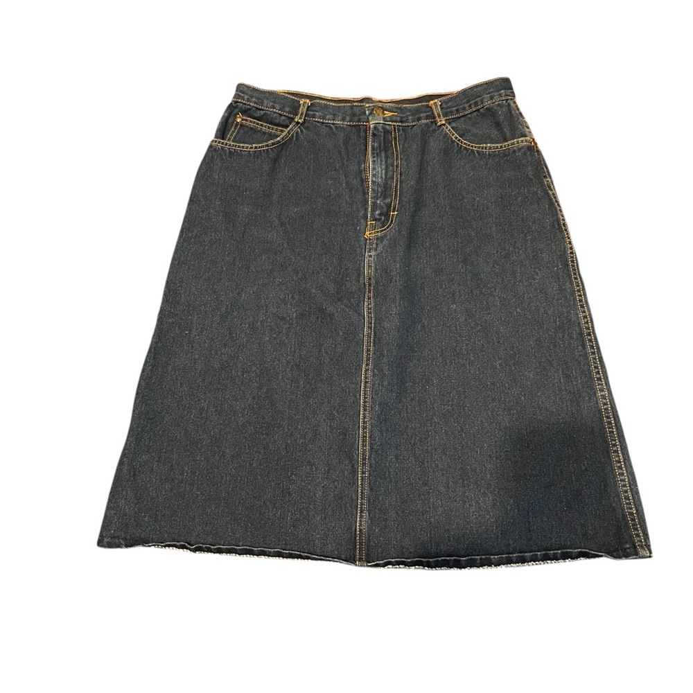Gitano‎ Vintage Junior 15 Blue Denim Jean Skirt Dark Wash Orange Thread Midi
